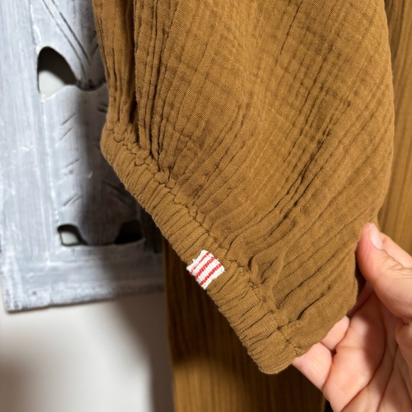 Sundry Dijon Brown Henley Loose Long Sleeve Gauze Cotton Midi Muslin Dress NWOT - Picture 9 of 13
